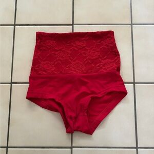 Red Lace High-Waisted Women's Shorts